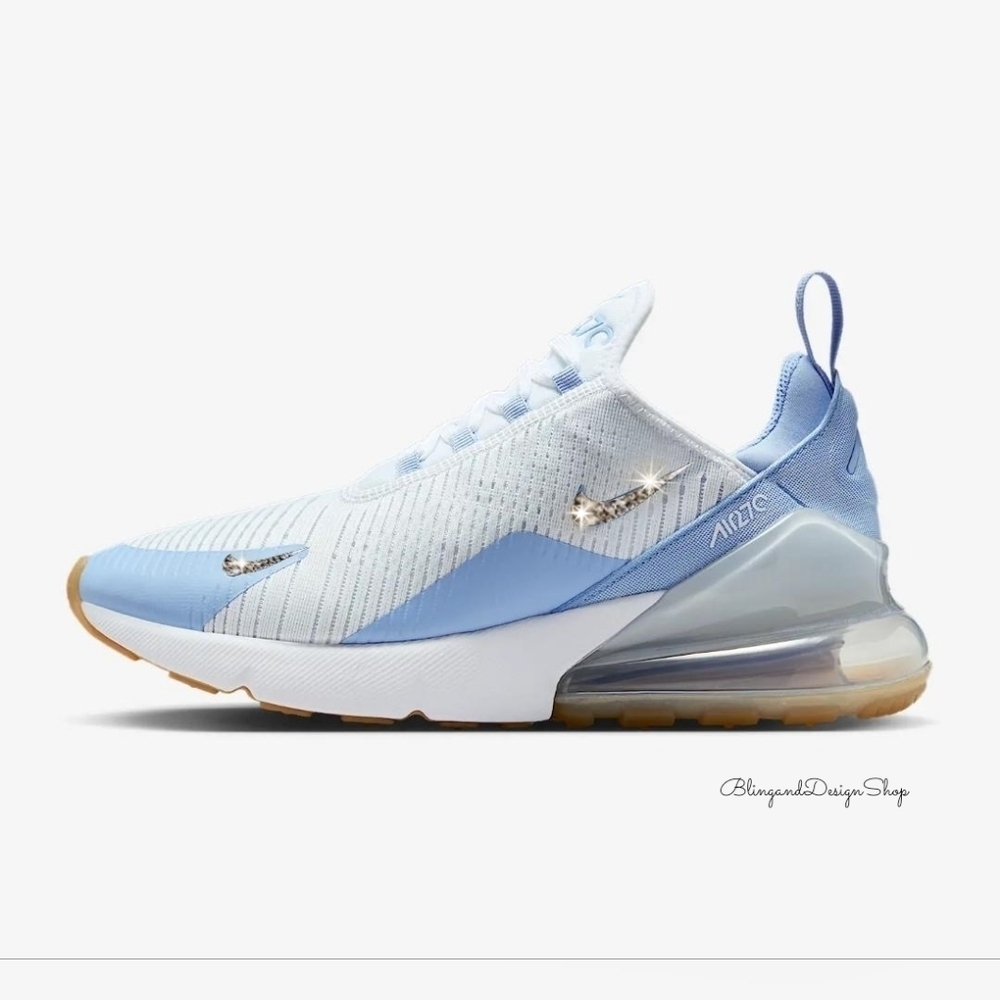 Bling Nike Air Max 270 Womens Sneakers Shoes Customized with Crystals Blue